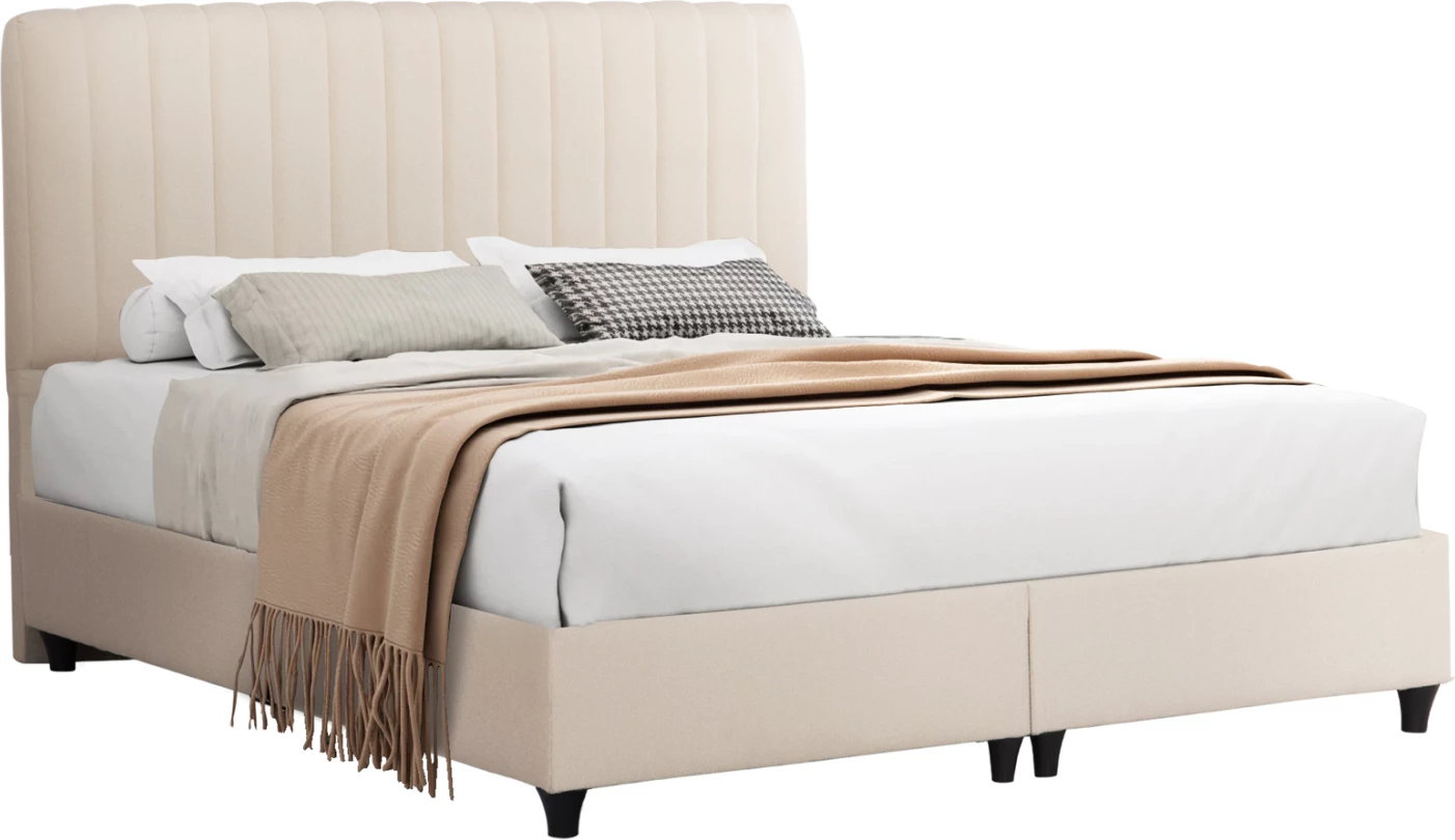 Krevat dopio LUTHER, material stof, ngjyrë bezhë, për dyshek 160x200cm