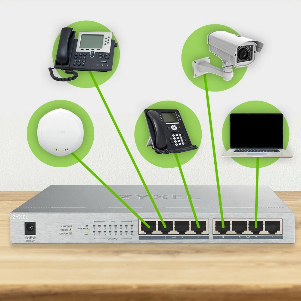 Switch Zyxel GS1008HP, Unmanaged, Gigabit Ethernet, PoE, Gri