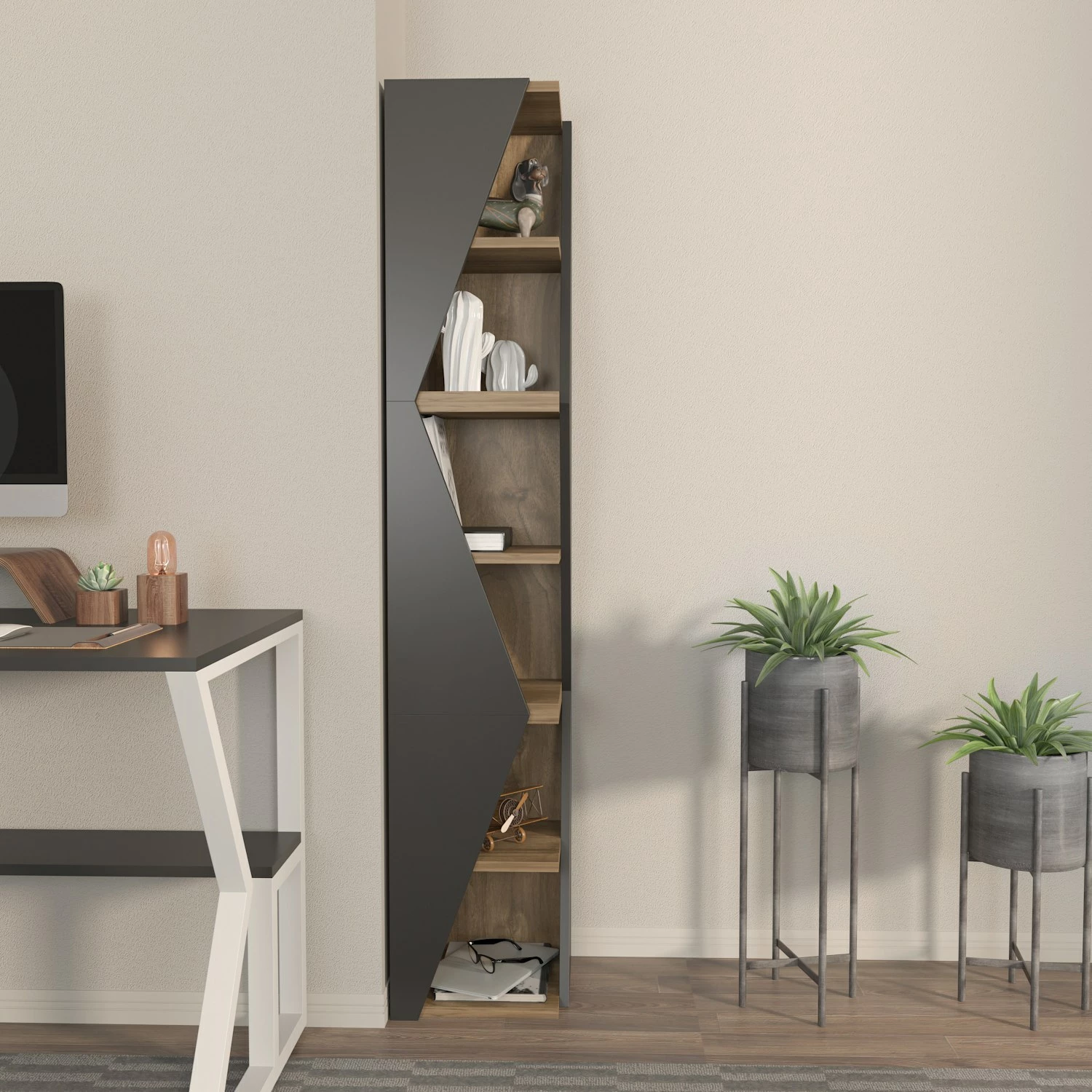 Raft librash Hanah Home, Arrow, ngjyrë e zezë dhe arre