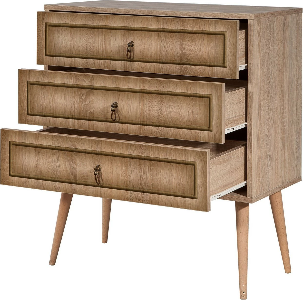 Komodinë me 3 sirtarë, ngjyrë lisi Sonoma, Skye Decor, Trio - 420