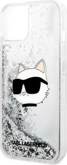 Mbështjellës Karl Lagerfeld KLHCP14MLNHCCS për iPhone 14 Plus 6.7", Glitter Choupette Head, Argjendtë