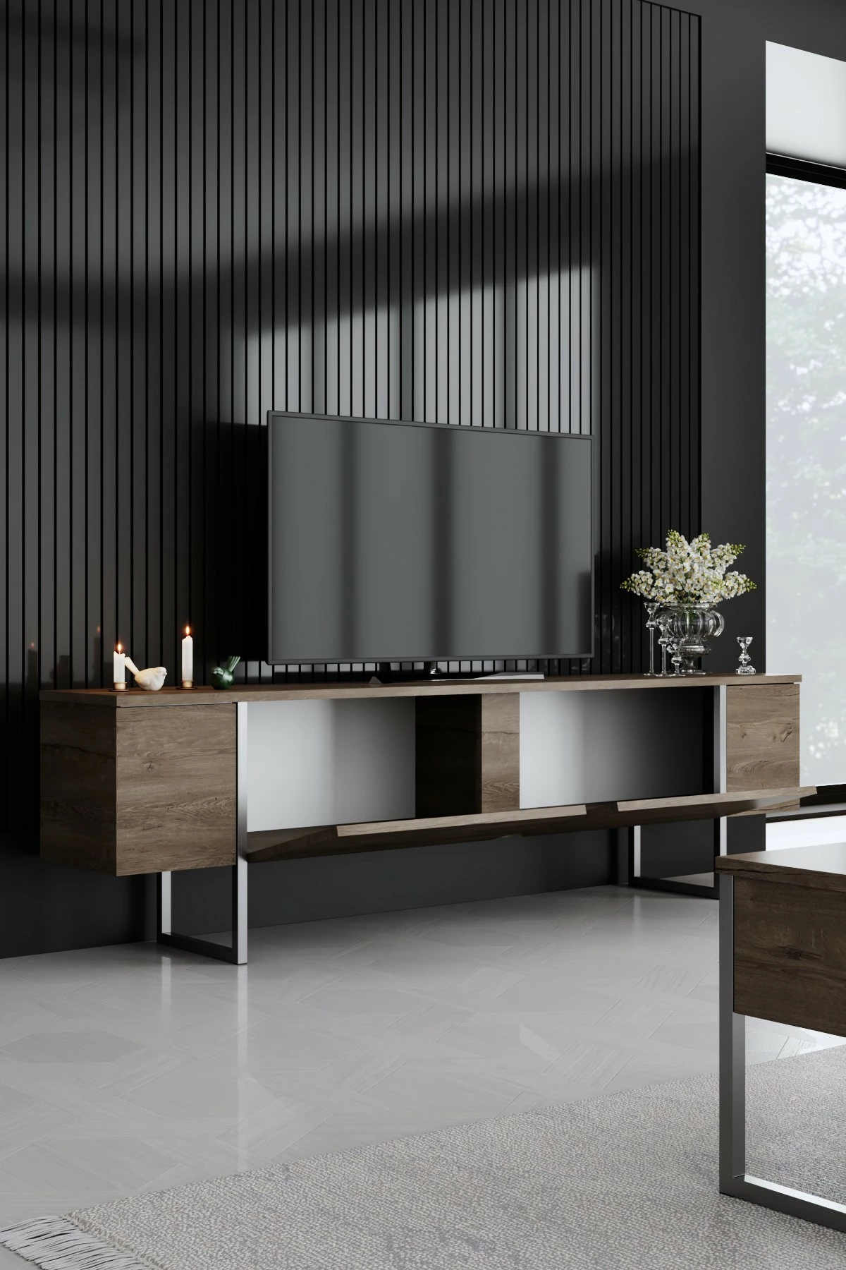 Komodë TV Hanah Home, Luxe, ngjyrë arre, argjend