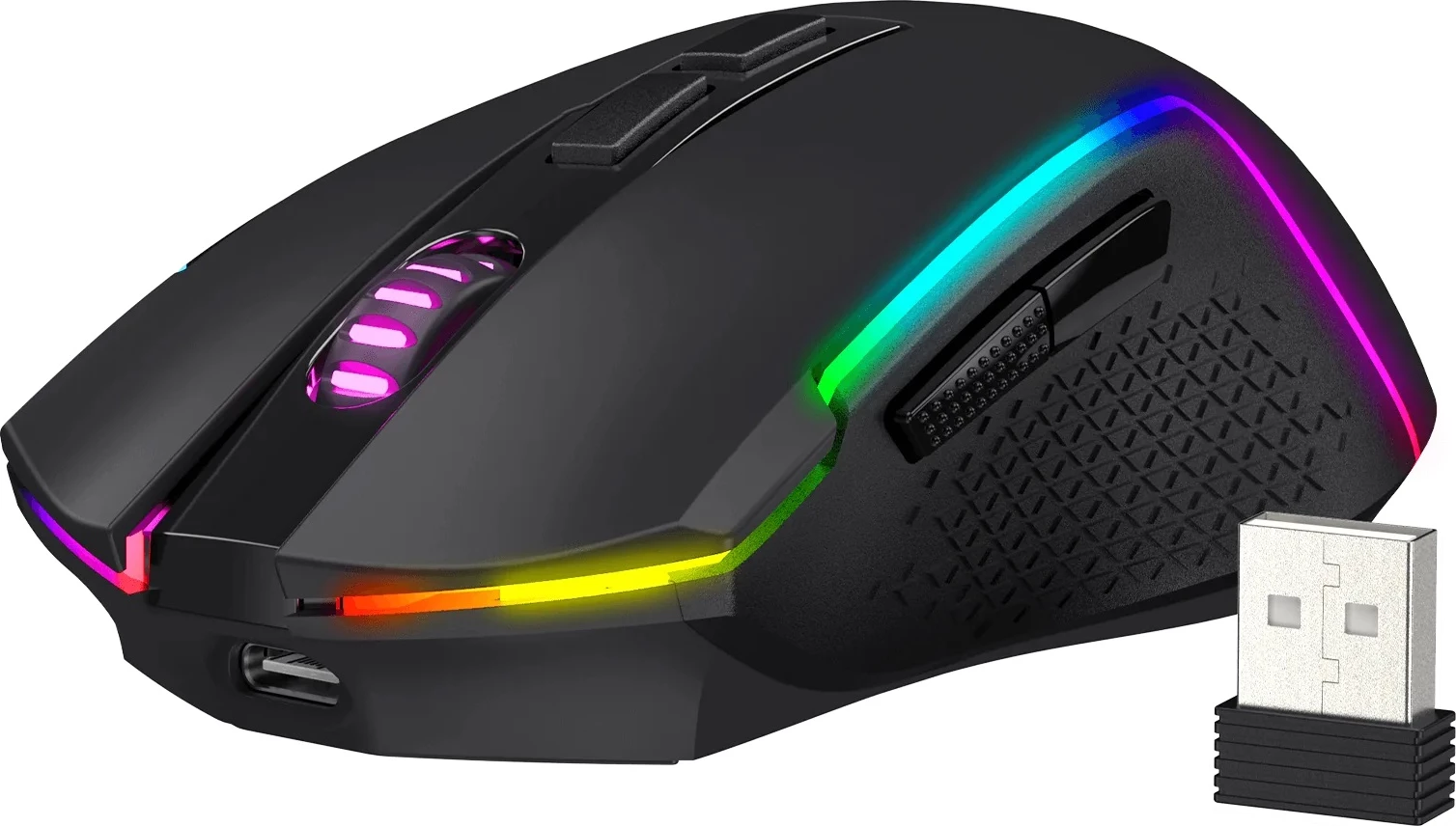 Maus gaming Redragon Trident Pro M693-RGB, 3 lidhje (USB-C/2.4G/BT), 7 butona, deri 8000 DPI, RGB, i zi