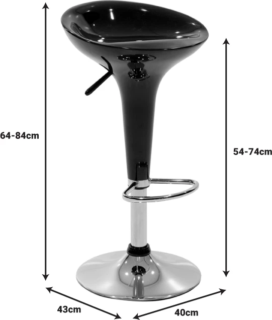 Karrige për bar Felice, e rregullueshme në lartësi, ngjyrë zezë-krom, 40x43x84cm
