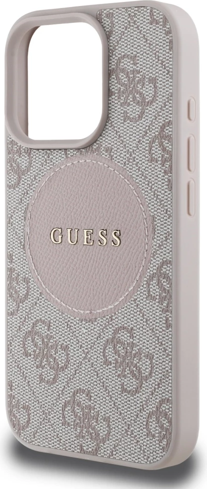 Mbështjellës Guess 4G Circle Classic Logo MagSafe për iPhone 16 Pro, Rozë