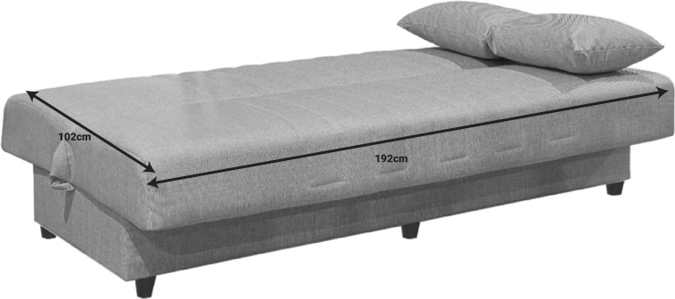 Divan trefishtë me shtrat dhe hapësirë ruajtjeje, ngjyrë e zezë,, 190x85x90cm