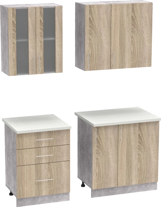 Njësi kuzhine Festa III melaminë, sonoma dhe sipërfaqe pune ngjyrë gri e lehtë, 140x60x85cm