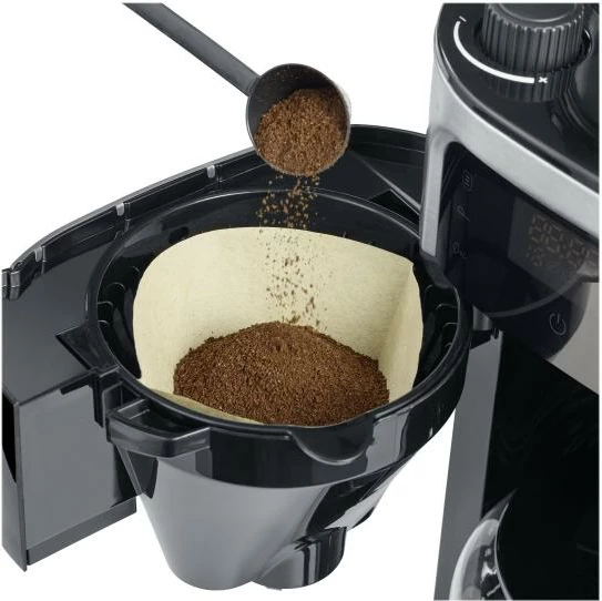 makinë kafeje Severin KA 4813 me bluarëse inoksi, 1.25L, ekran me prekje dhe timer, e zezë argjendtë