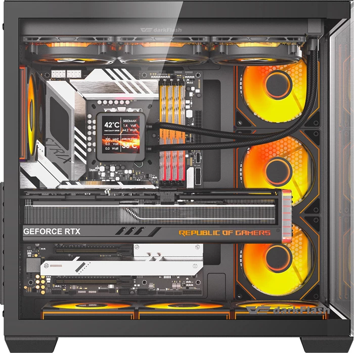 Kasë DarkFlash C280 midi tower me 7 ventilatorë, e zezë