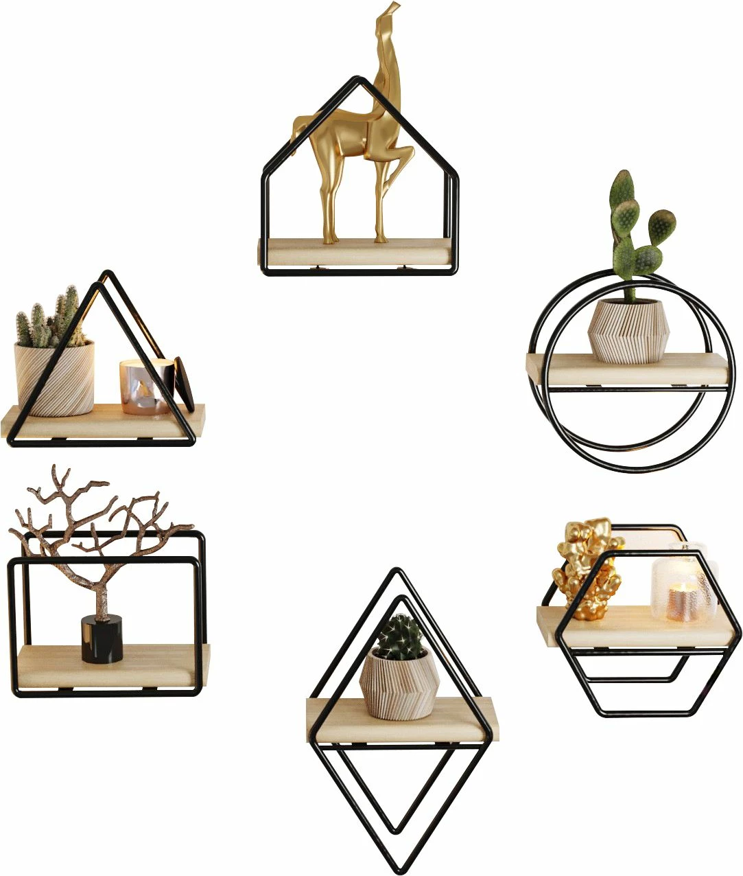 Set rafesh për mur, Hanah Home, Minyatür Raflar, 6 copë
