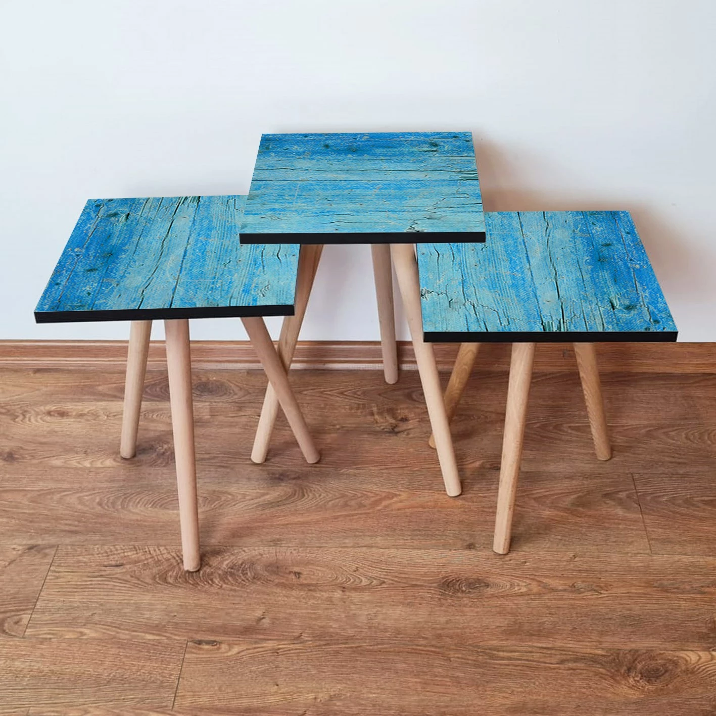 Set tavolinash të ndërlidhura, ngjyrë e kaltër, 3 copë, Skye Decor, 3Shp129