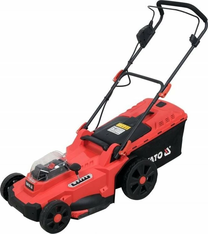 Kositëse bari me bateri Yato YT-85224 36 V, 43 cm, shportë 50 L, 2x 4.0 Ah, karikues i dyfishtë, e kuqe/zezë