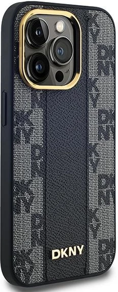 Mbështjellës DKNY Leather Checkered Mono Pattern MagSafe për iPhone 13 Pro Max, i zi