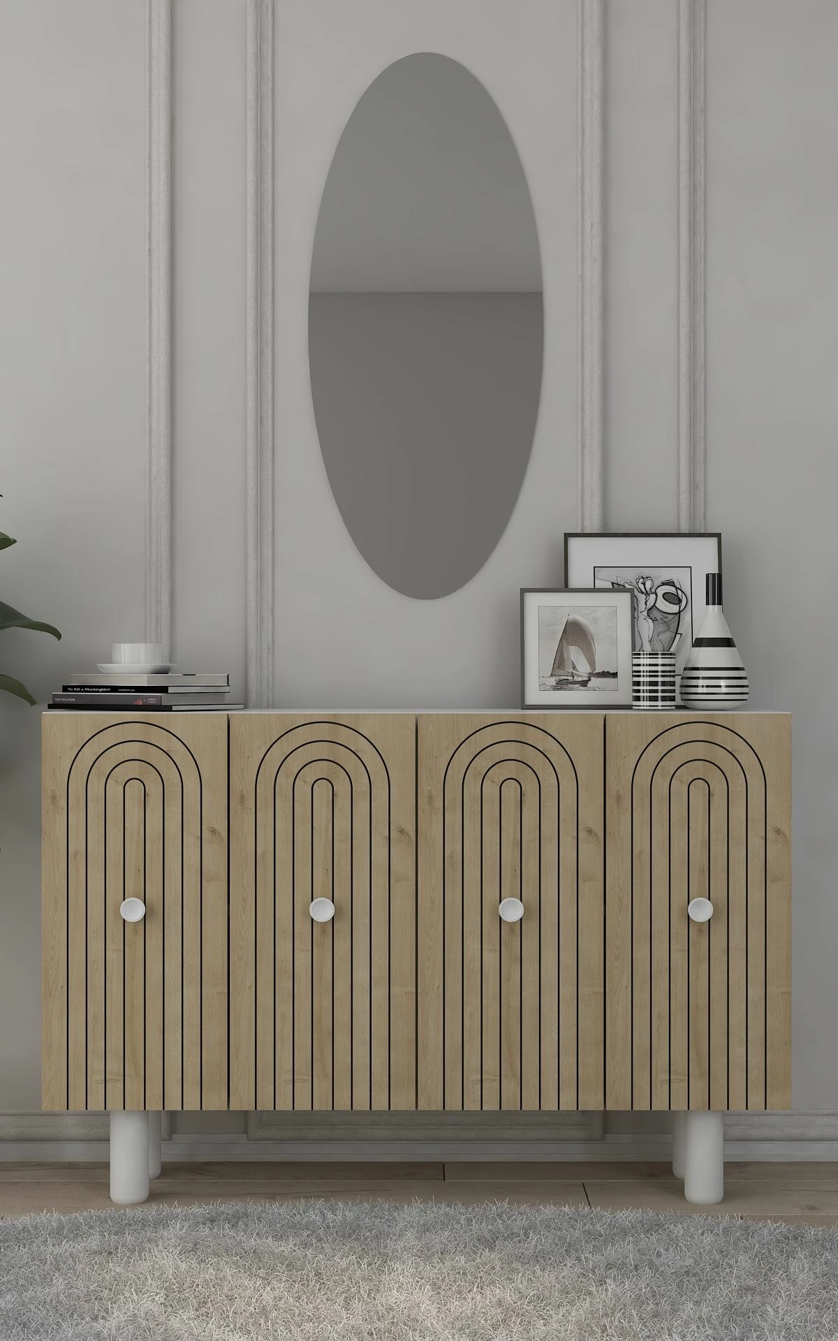 Konsol Skye Decor, Woise Bohem KM120, e bardhë, lisi safir