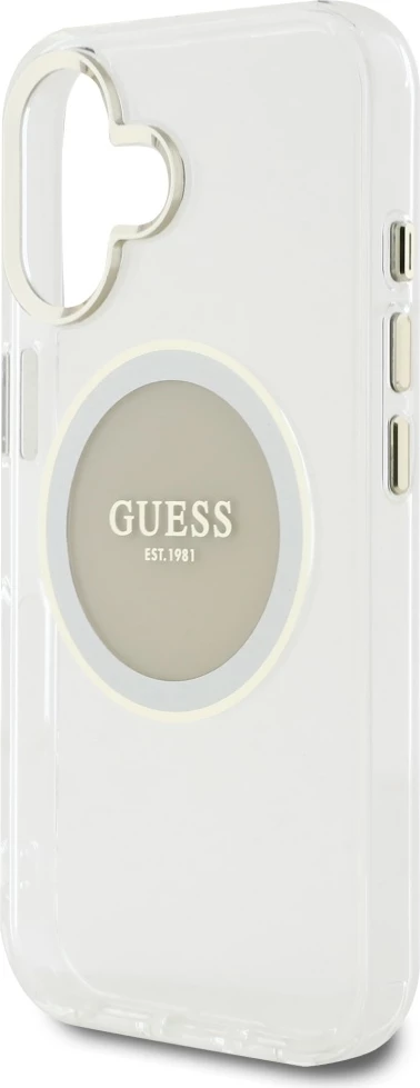Mbështjellës Guess IML Metal Colored Circle Classic Logo MagSafe për iPhone 16, Gri