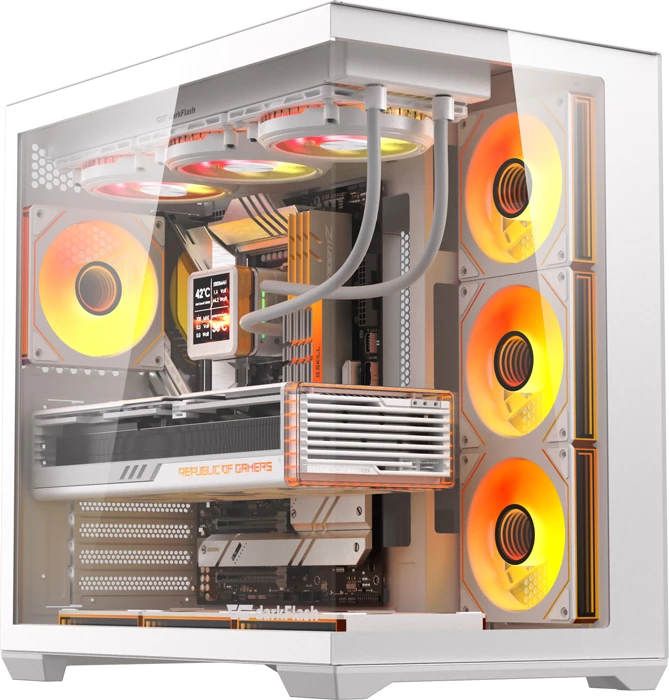 Kasë DarkFlash C280, midi tower, tempered glass, me 7 ventilatorë, e bardhë