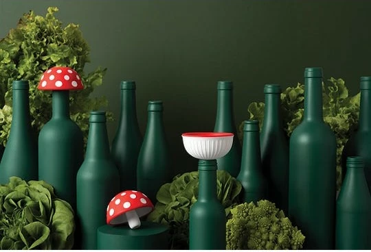 Trichter OTOTO Magic Mushroom, dizajn kërpudhe, kuqe-bardhë