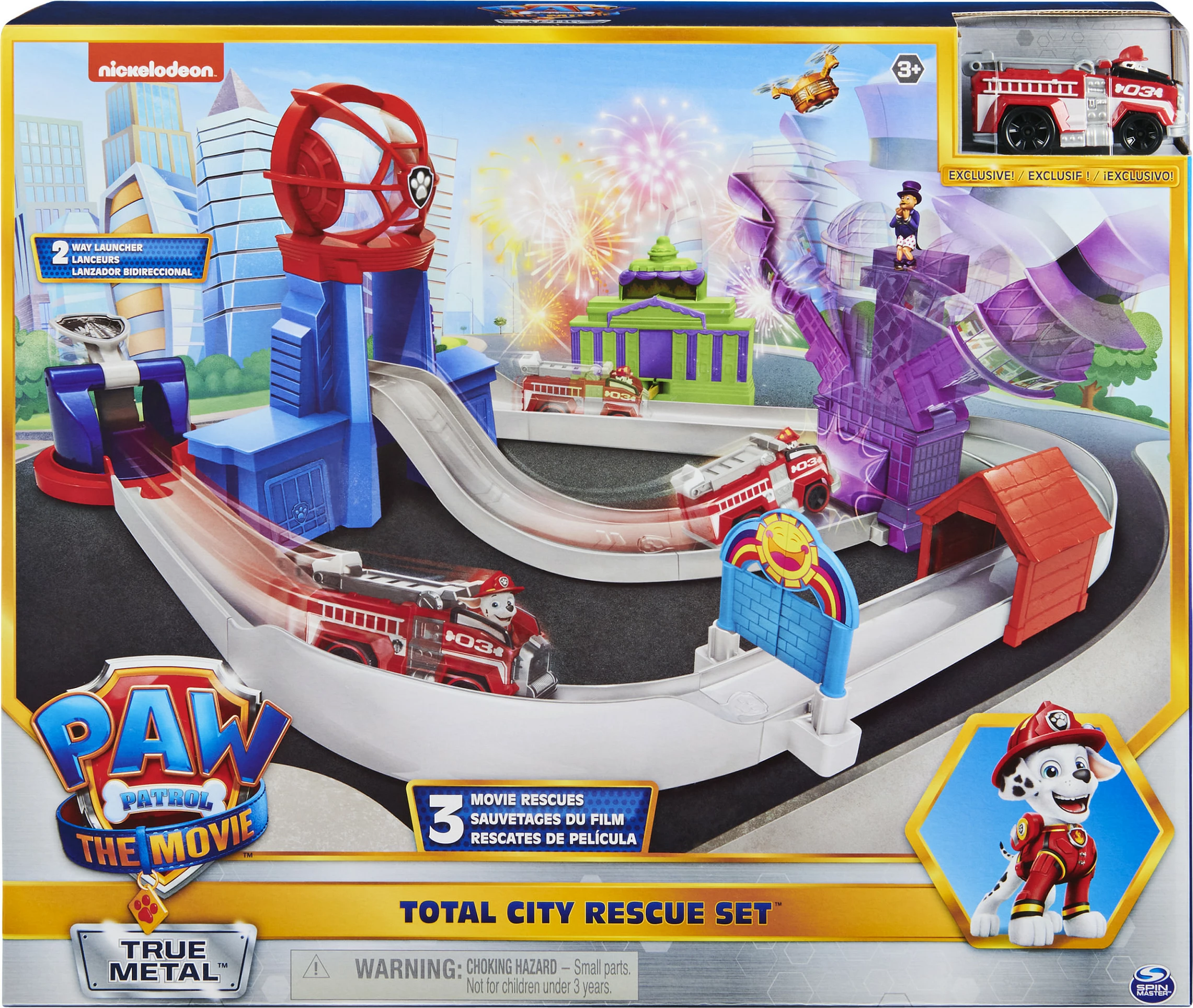 Set pistë me veturë Spin Master PAW Patrol True Metal Total City Rescue, Marshall 1:55, 3+ vjeç, shumëngjyrësh