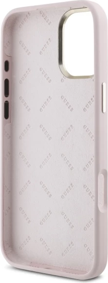 Mbështjellës Guess Silicone Script Metal Logo & Frame për iPhone 16 Plus, Rozë