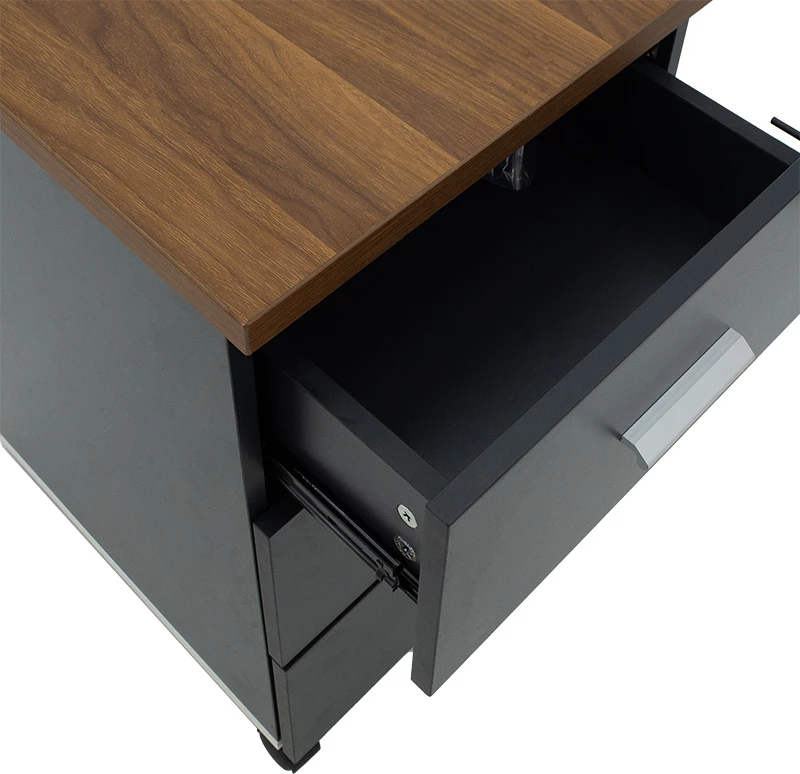 Komodinë me rrota Oscar 3 sirtarë, ngjyrë arre-karbon, 40x48x63cm