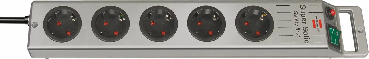 Zgjatues me mbrojtje nga mbitensioni Brennenstuhl Super-Solid-Line 1153340115, 5 prize Schuko, kabllo 2.5 m, 3500 W, argjend