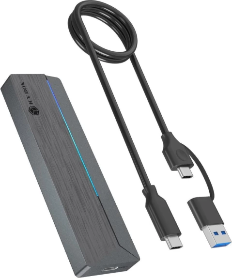 Kasë për SSD M.2 ICYBOX IB-1826MCL-CU31, NVMe/SATA, USB-C 3.2 Gen 2 10 Gbit/s, RGB, gri e errët, set me kabllo