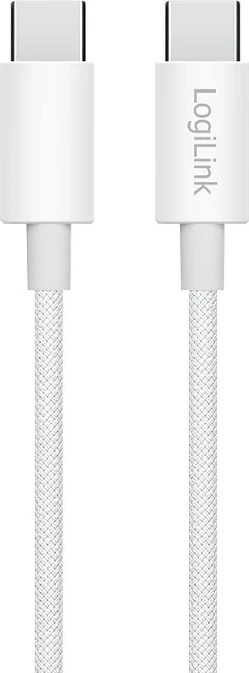 Kabllo USB-C LogiLink USB 2.0 C në C, 0.5 m, 60W, najlon, e bardhë