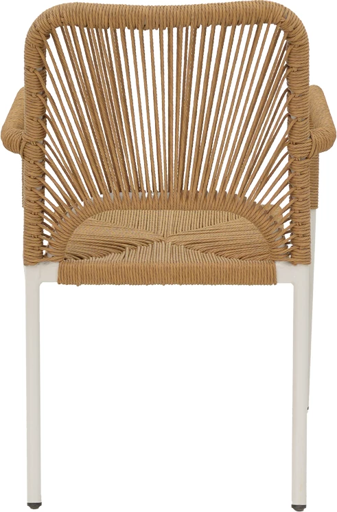 Karrige alumini e grumbullueshme, kornizë e bardhë, ratani natyral, 57x61x85 cm