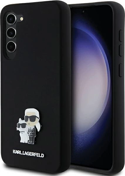 Mbështjellës Karl Lagerfeld Silicone Karl & Choupette Metal Pin për Samsung Galaxy S23+, i zi