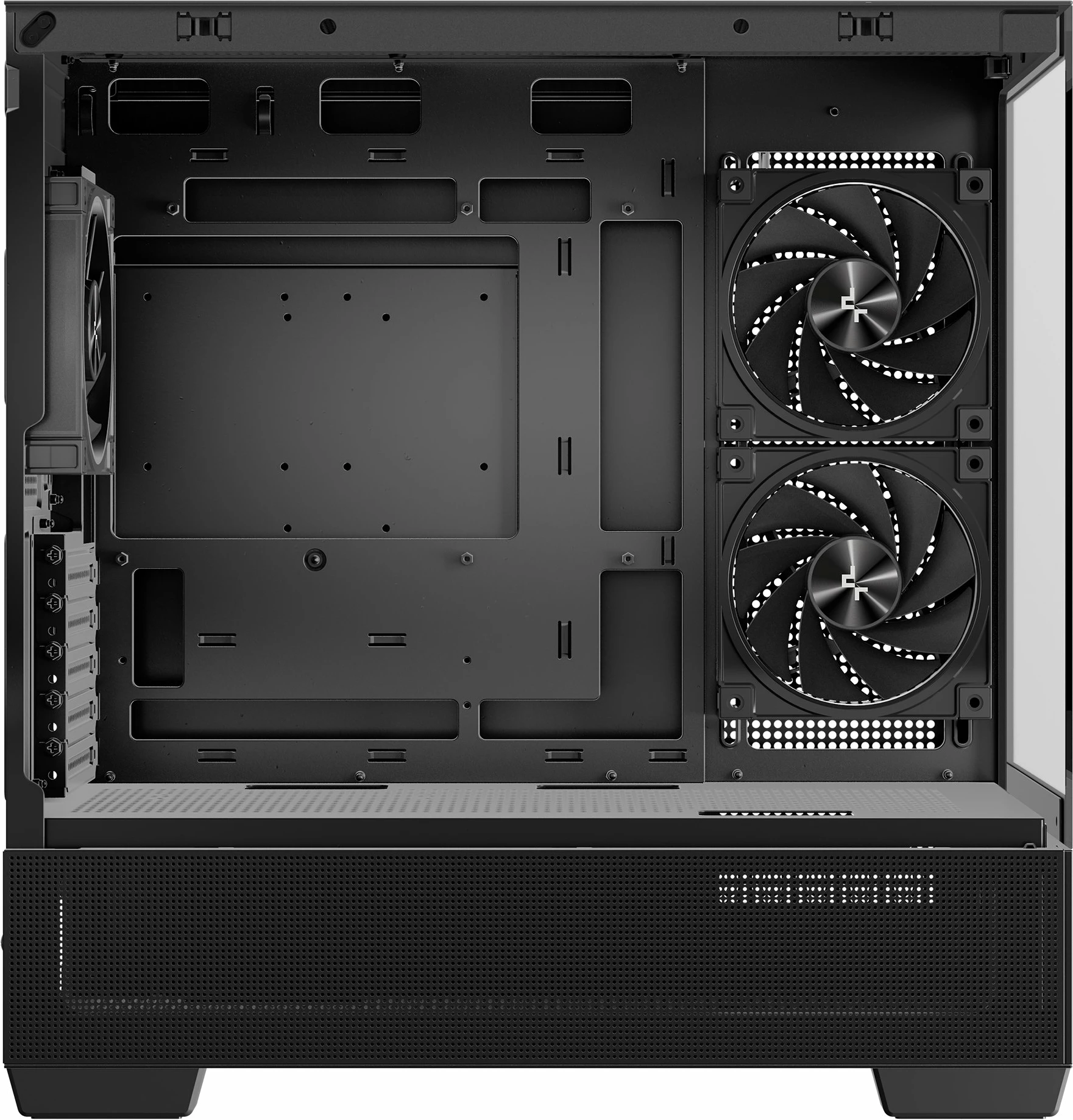 Kasë Deepcool CG380 3F Micro-ATX/ITX, xham i temperuar panoramik, 3x 120mm PWM ARGB, USB-C, pa PSU, e zezë