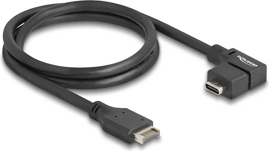 Kabllo DeLOCK USB Type-E 20-pin në USB-C femër, USB 3.2 Gen 2 10 Gbps, 0.7 m, me kënd, e zezë