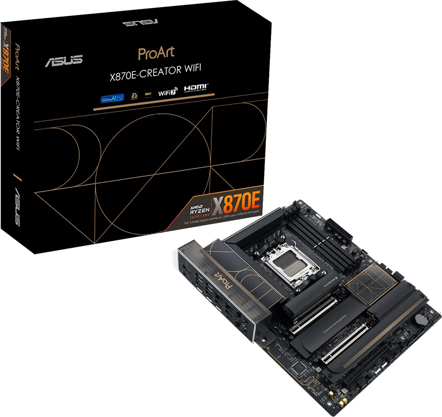 Pllakë amë ASUS ProArt X870E-CREATOR WIFI, AM5, ATX, DDR5 4xDIMM, 4xM.2, 4xSATA, PCIe 5.0, 10GbE + 2.5GbE, WiFi 7, Bluetooth 5.4, USB4 40Gbps