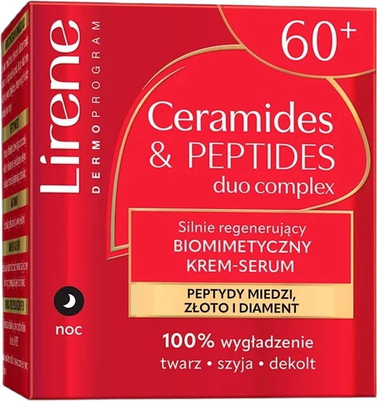 Krem-serum nate për femra Lirene Ceramides & Peptides Strongly Regenerating Biomimetic 60+, 50ml