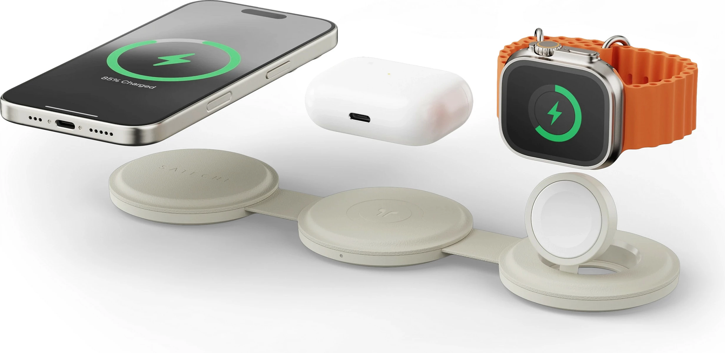 Karikues wireless Satechi OntheGo ST-QTG31W, 3-n-1, Qi2, 15W, sand