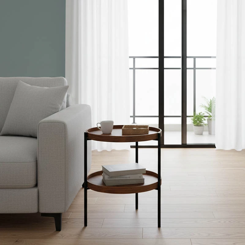 Tavolinë anësore Portogie, MDF ngjyrë arre, metal i zi, 40x50cm