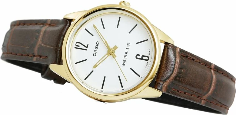 Orë dore femra Casio LTP-V005GL-7BUDF, kafe/ari, me kuti