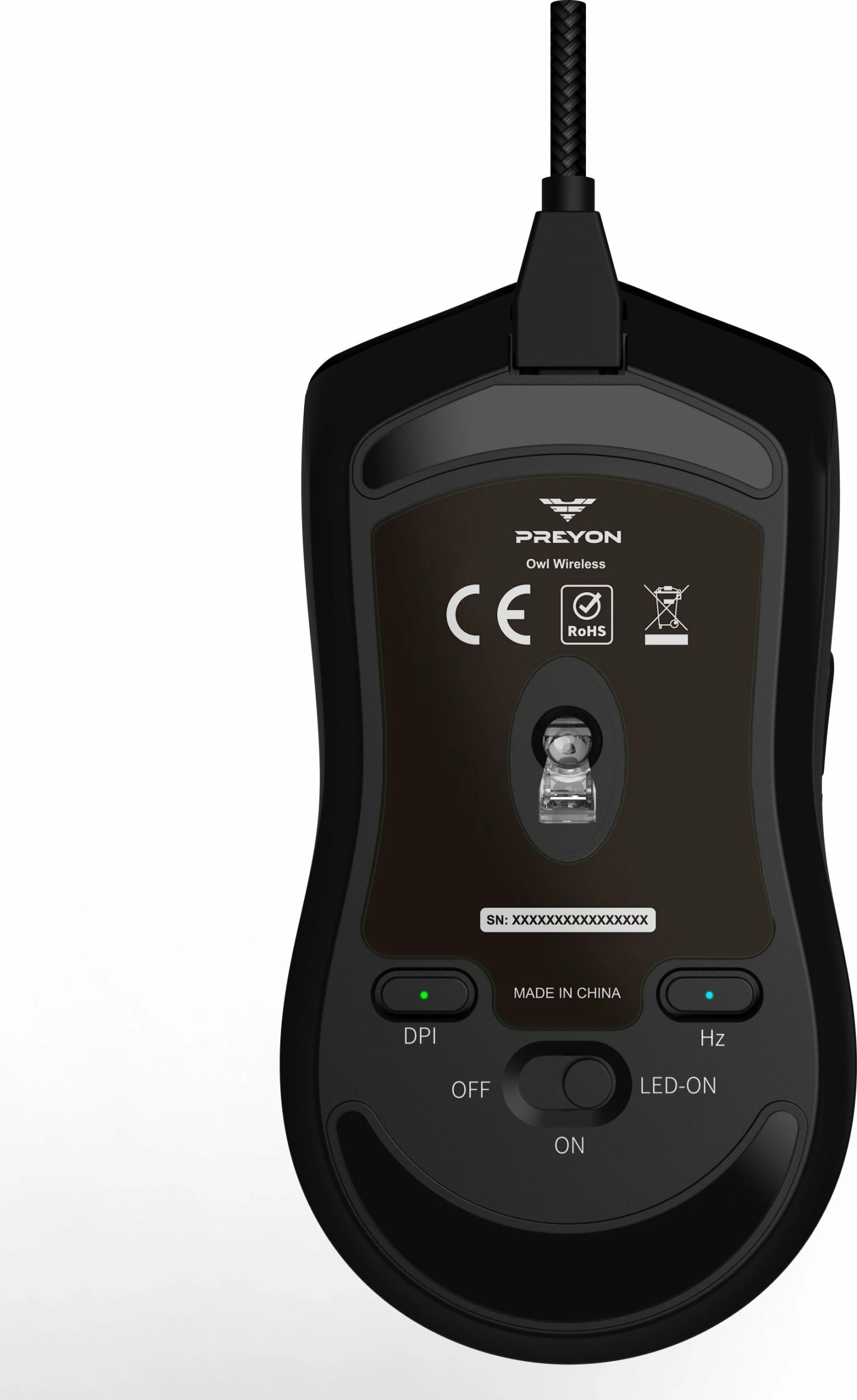 Maus gaming PREYON Owl Wireless POW35B, 16000 DPI, 2.4GHz/USB, RGB, i zi