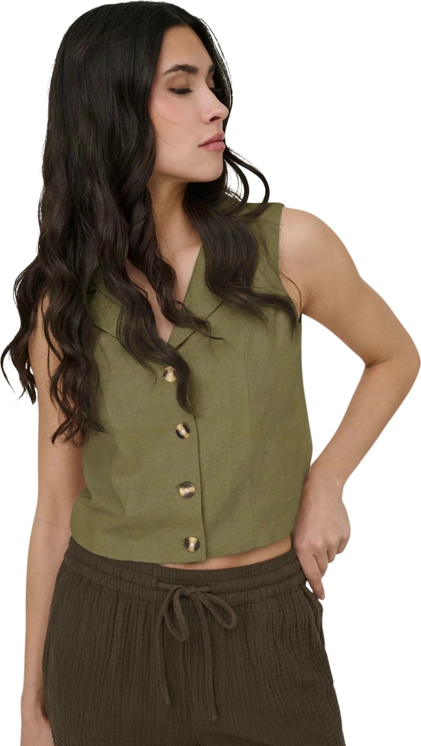 Jelek për femra Jacqueline de Yong Jdymilan Linen S/L Waistcoat Tlr 15366390, e gjelbër ulliri [Madhësia: S]