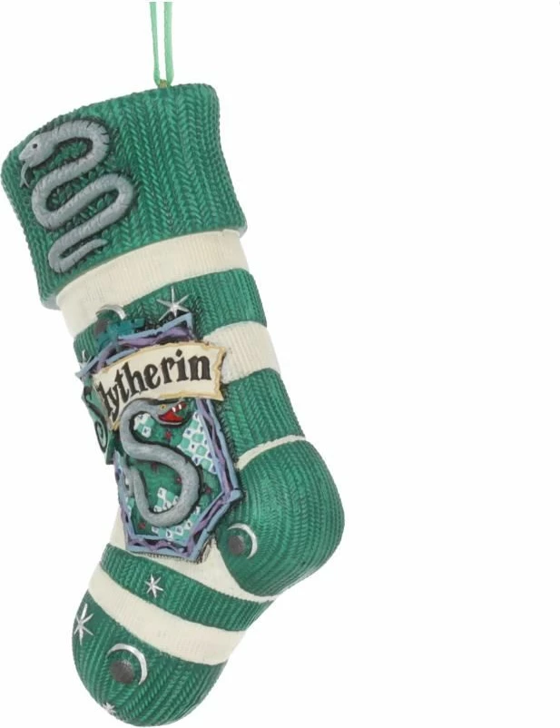 Ornament varës çorape Krishtlindjeje NEMESIS NOW Harry Potter Slytherin, rezinë e pikturuar me dorë, jeshile/argjendtë
