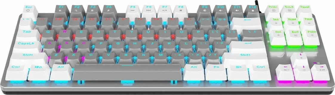 Tastierë mekanike Rampage Snug RGB, KRGD Red Switch, 80%, anglisht, e bardhë-gri