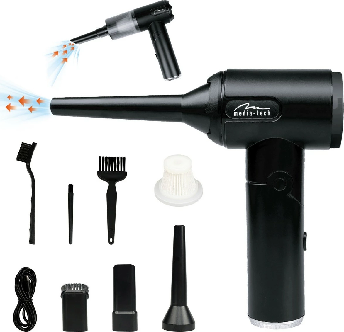 Fryrës/aspirator dore 2‑në‑1 Media‑Tech MT6538 65W 6800Pa 30 m/s LED bateri USB‑C, i zi, set me aksesorë