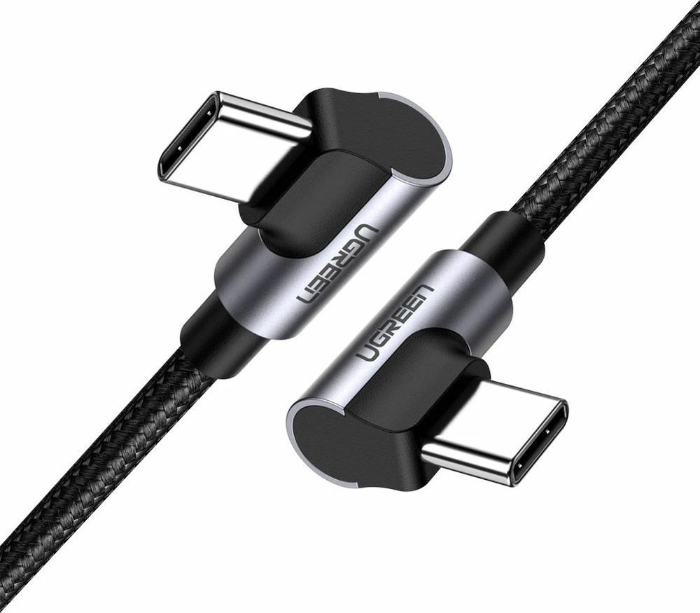 Kabllo USB-C në USB-C Ugreen US305 1 m 3A Power Delivery, këndore (angled), gri