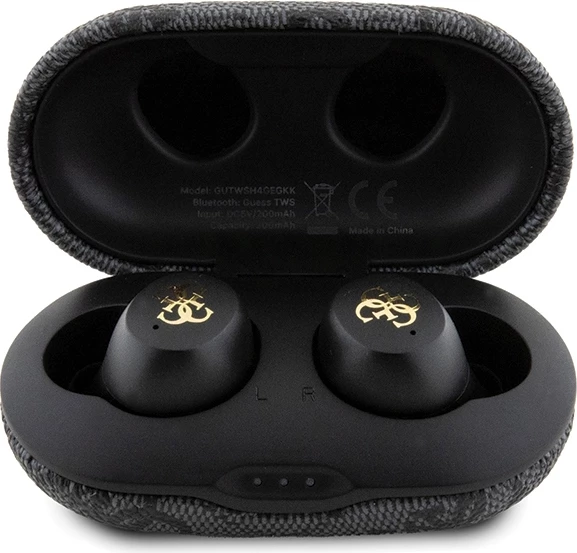 Kufje Guess 4G Metal TWS me ENC, stacion karikimi, të zeza