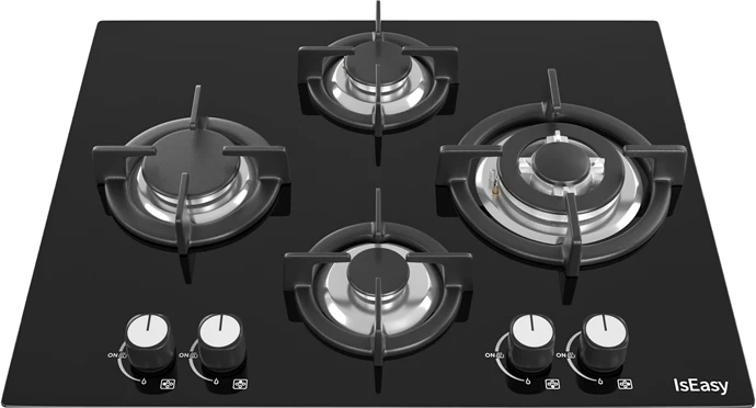 Sobë gazi IsEasy MGBG-654A me panel xhami, 4 djegës, e zezë