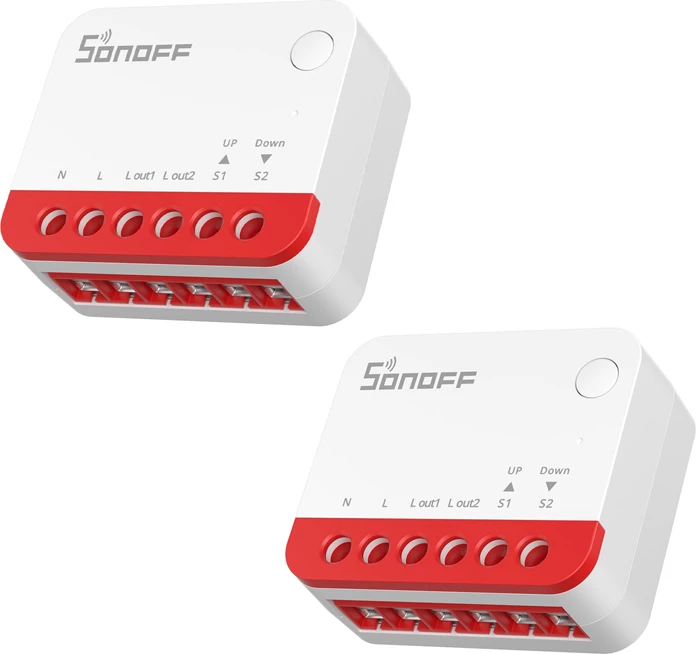 Switch ZigBee për roleta Sonoff MINI-ZBRBS, Zigbee 3.0, 100-240V, 2 copë, bardhë/kuqe