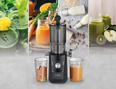 Shtrydhëse e ngadaltë CASO JuiceFit 3512 200 W, e zezë mat, set me 2 enë 800 ml