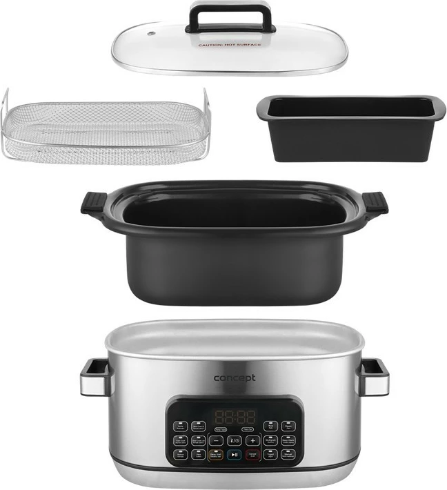 Multicooker/slow cooker Concept CK9000 6L 1250W 10 programe inox me shportë avulli dhe formë silikoni