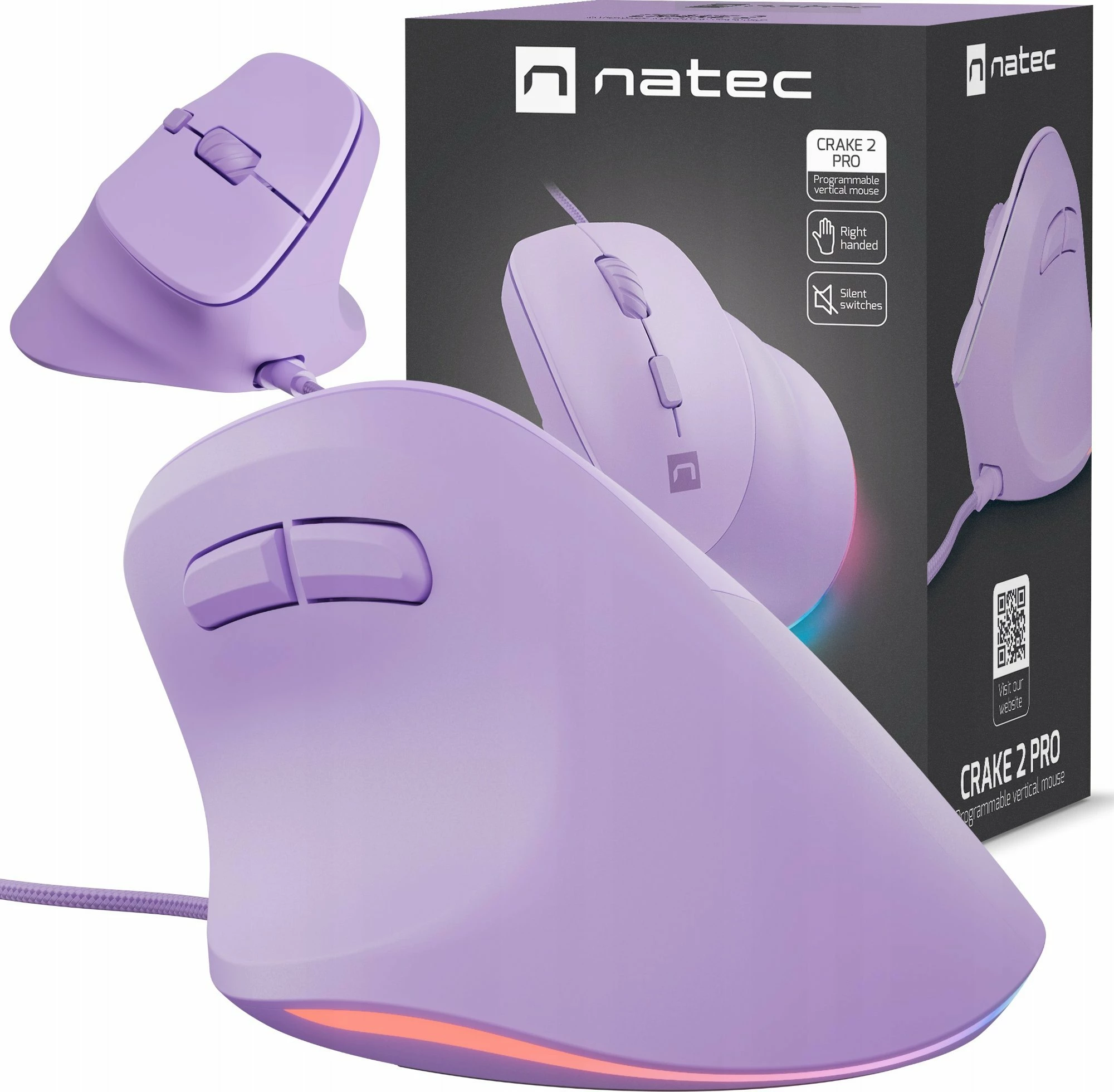 Maus vertikal Natec Crake 2 Pro NMY-2274 12800 DPI USB me kabllo, vjollcë