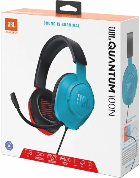 Kufje JBL Quantum 100N Nintendo, me kabllo 1.2 m, mikrofon i shkëputshëm, 40 mm, blu/kuqe
