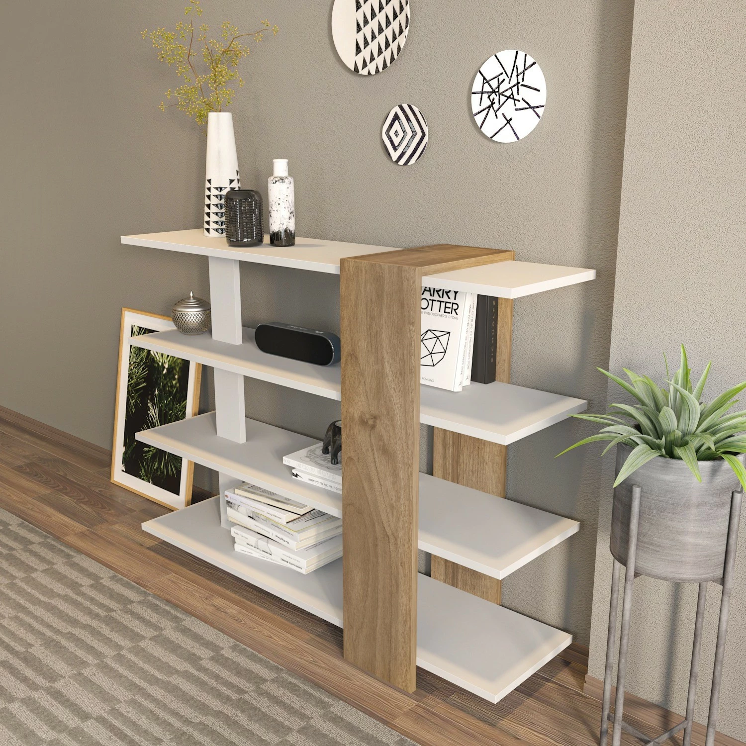 Raft librash Hanah Home, i bardhë, arre